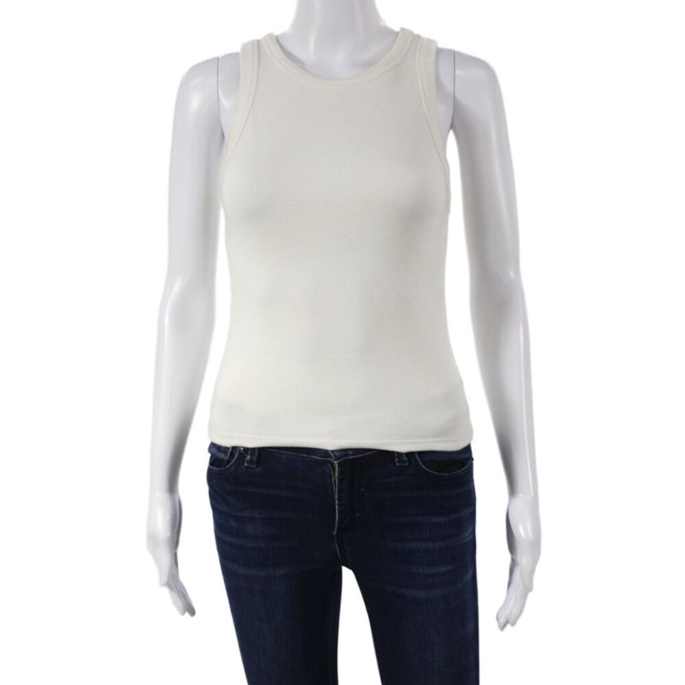 Designer Womens Basic Sleeveless Tank Ivory 94% Cotton Size S
